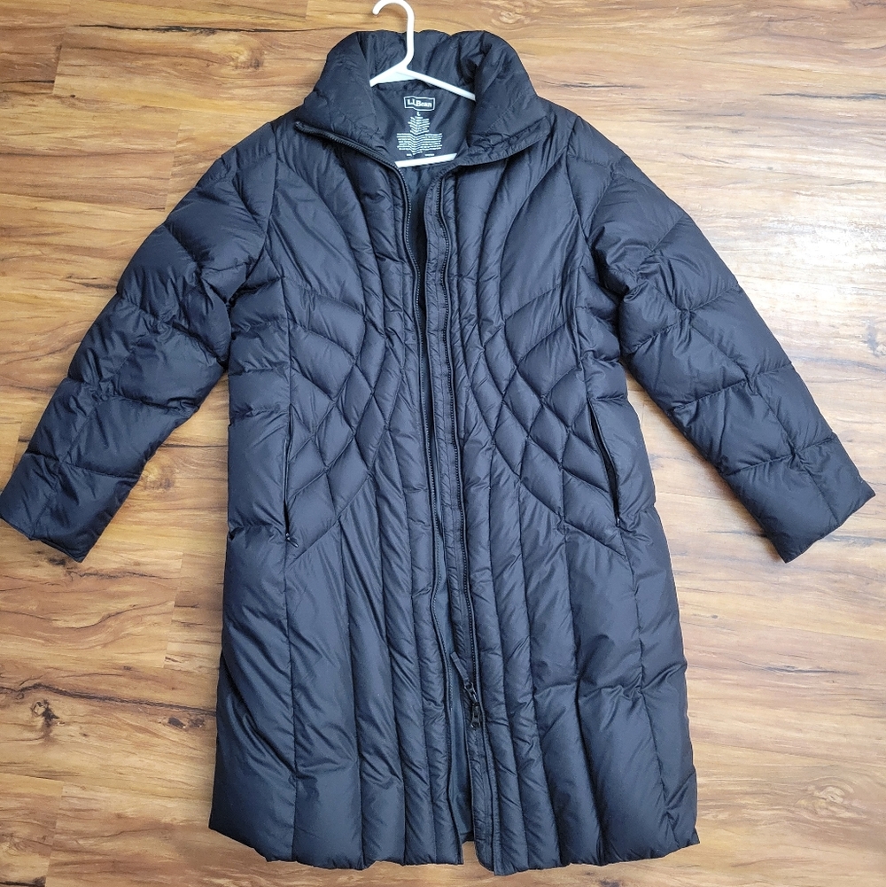 LL Bean Womens Large Black Parka Puffer Jacket Coat Goose Down Long   0 jnw3